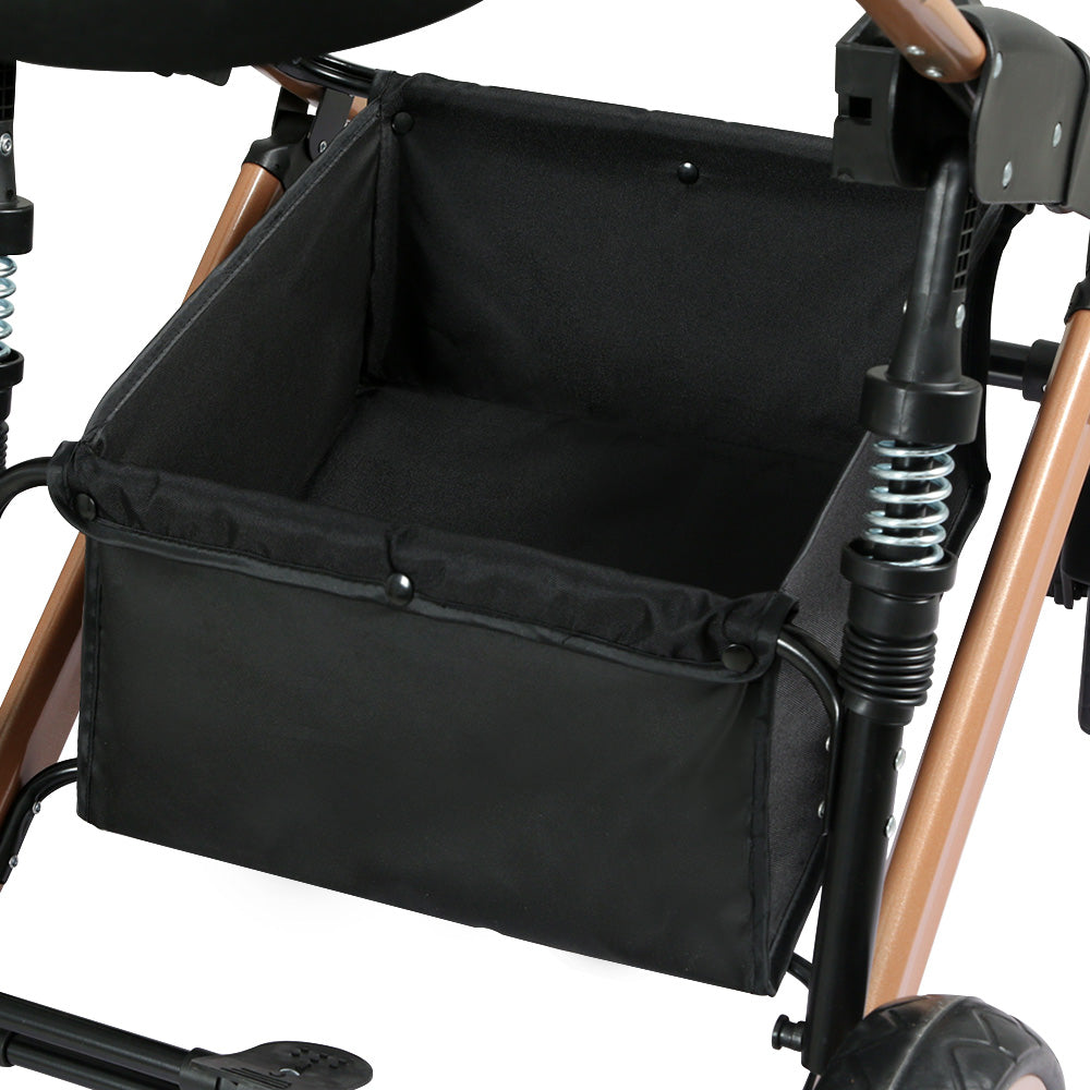 Pet Stroller Dog Large Cat Carrier Travel Foldable 4 Wheels - Black