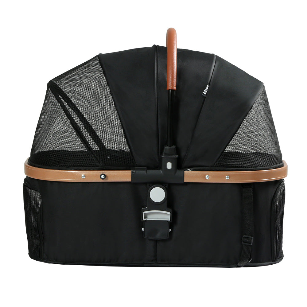 Pet Stroller Dog Large Cat Carrier Travel Foldable 4 Wheels - Black
