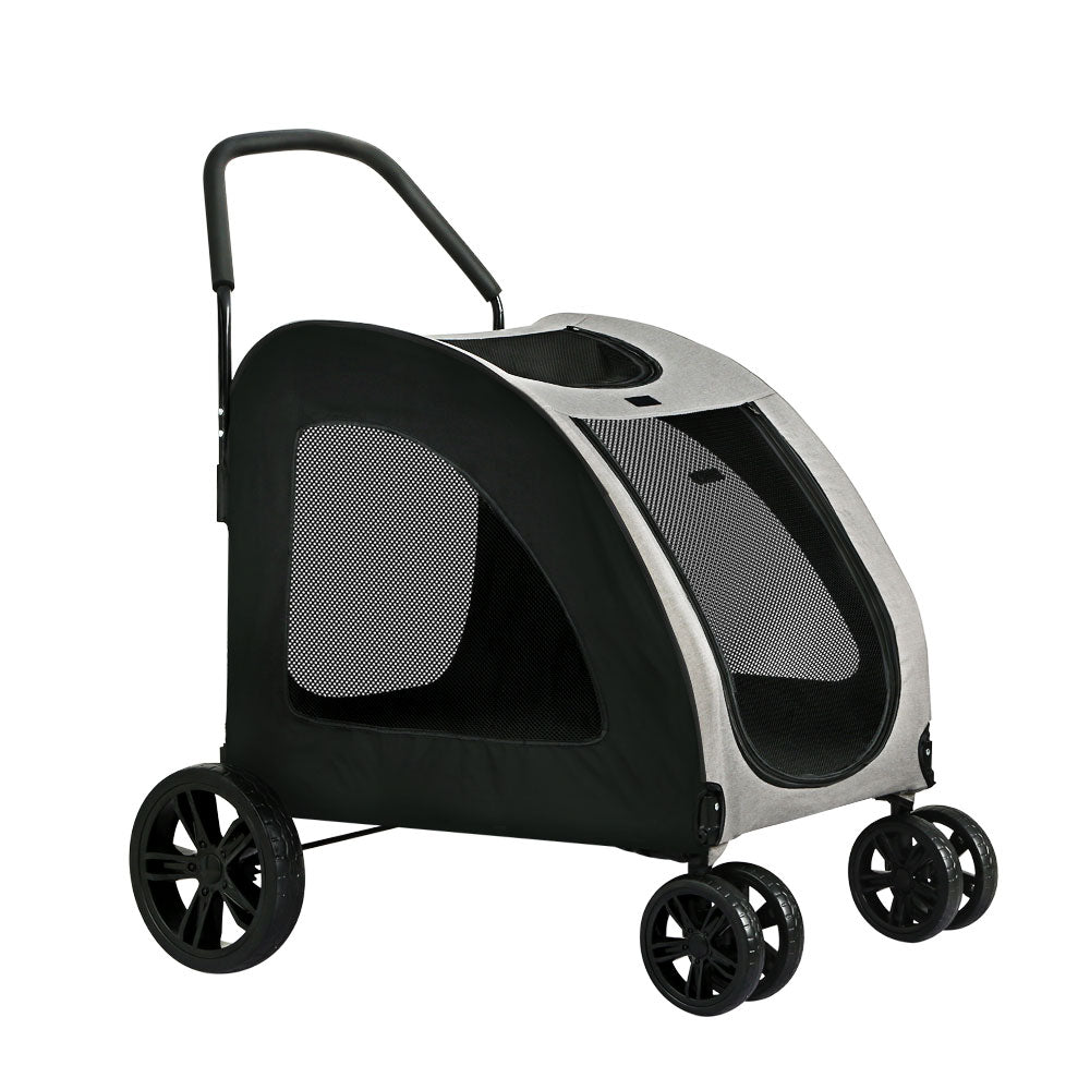 Pet Stroller Dog Large Cat Carrier Travel Foldable 4 Double Wheels - Blue