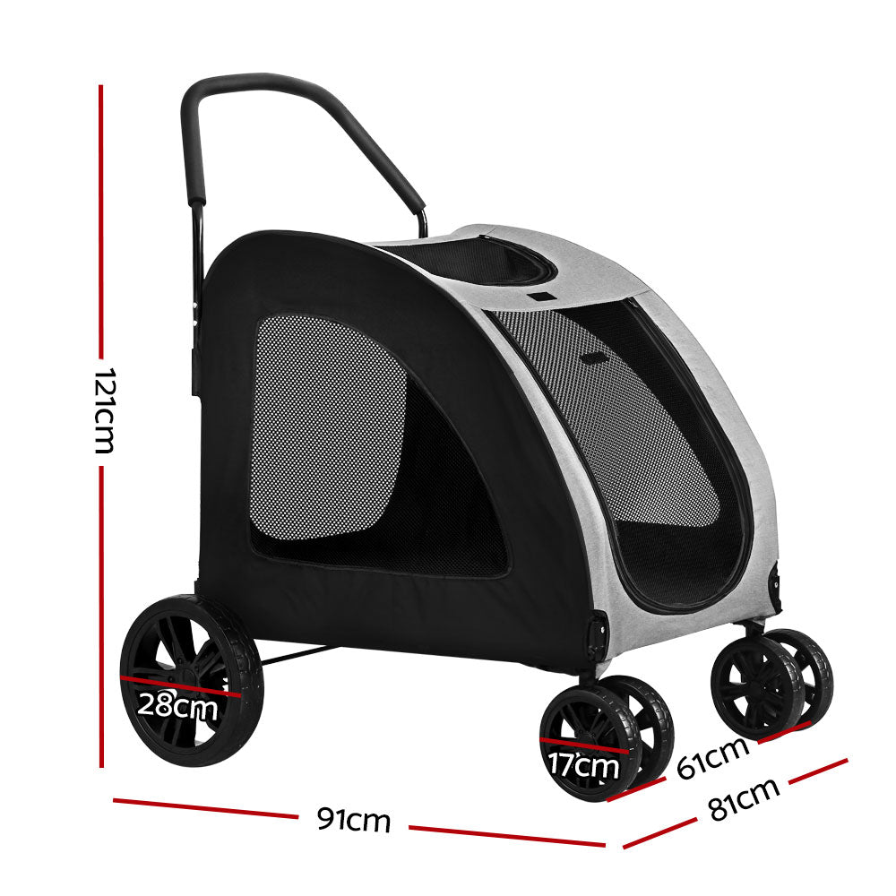Pet Stroller Dog Large Cat Carrier Travel Foldable 4 Double Wheels - Blue