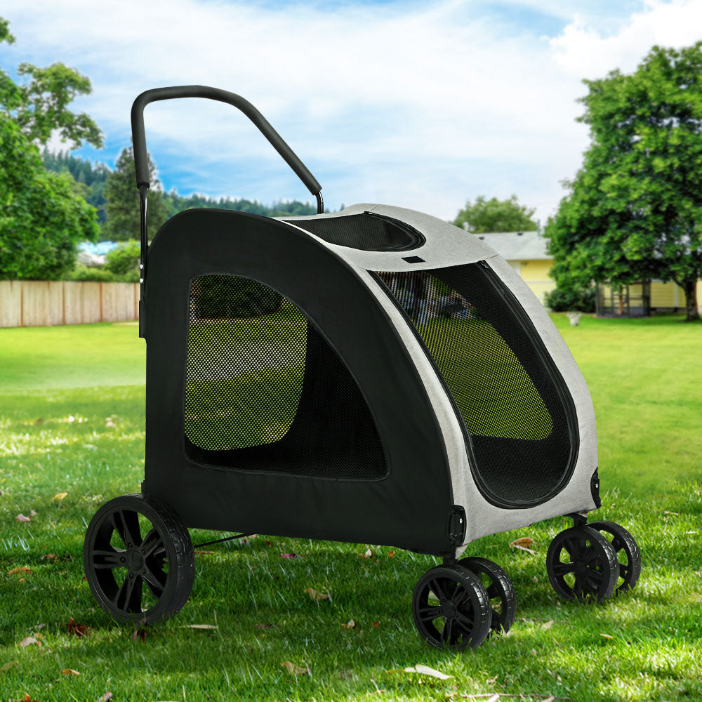 Pet Stroller Dog Large Cat Carrier Travel Foldable 4 Double Wheels - Blue