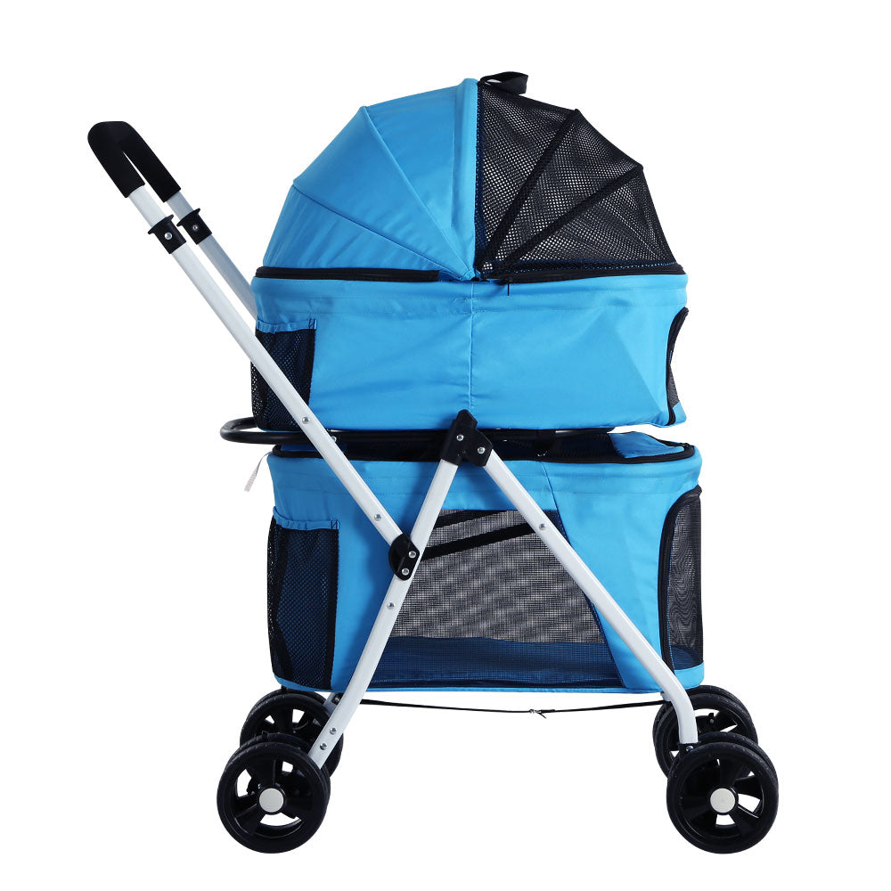 Pet Stroller Dog Large Cat Carrier Travel Foldable - 4 Double Wheels