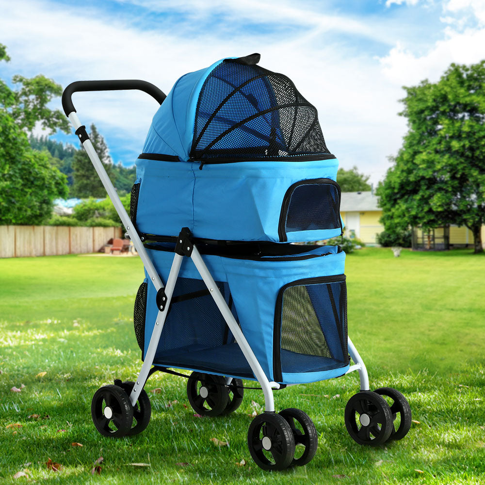 Pet Stroller Dog Large Cat Carrier Travel Foldable - 4 Double Wheels