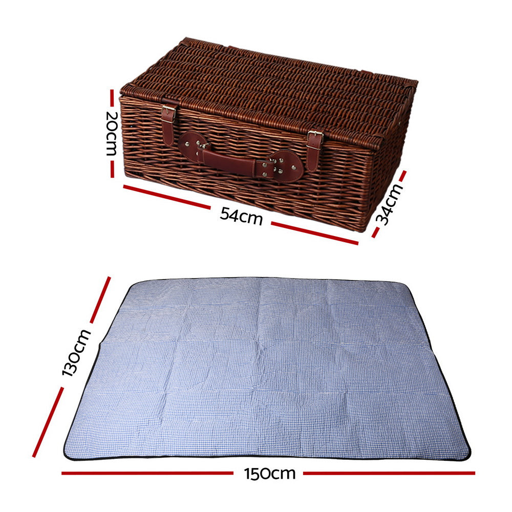 4 Person Picnic Basket Handle Baskets Outdoor Insulated Blanket