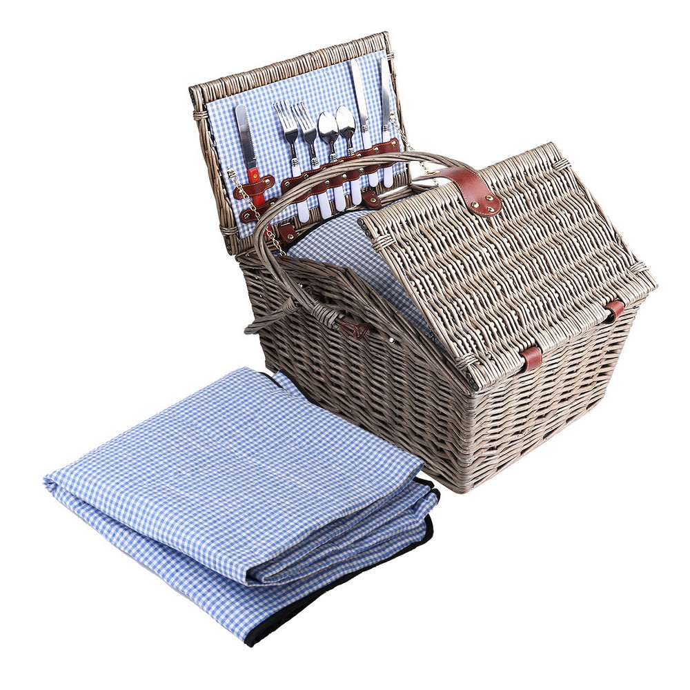 4 Person Picnic Basket Deluxe Baskets Outdoor Insulated Blanket