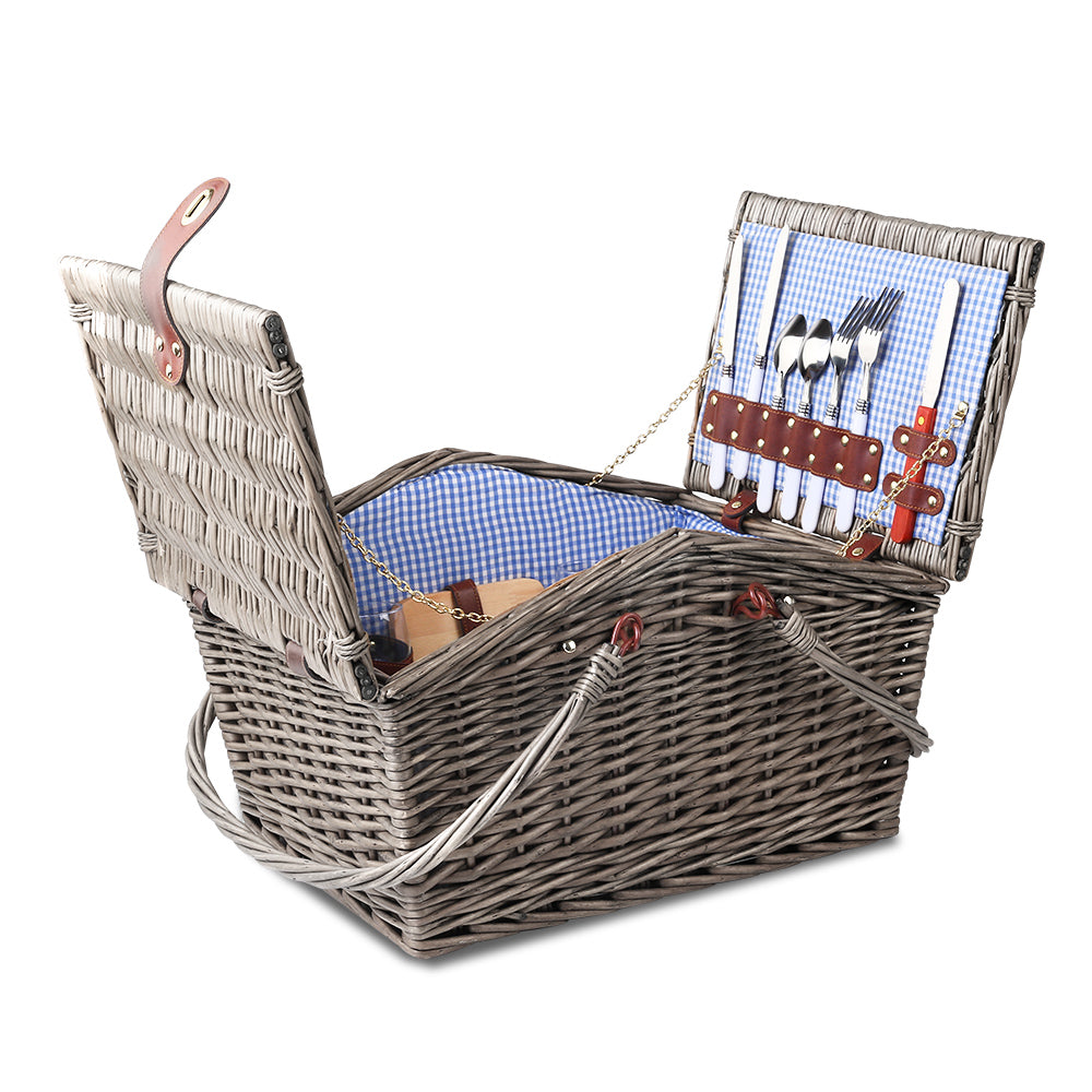 4 Person Picnic Basket Deluxe Baskets Outdoor Insulated Blanket
