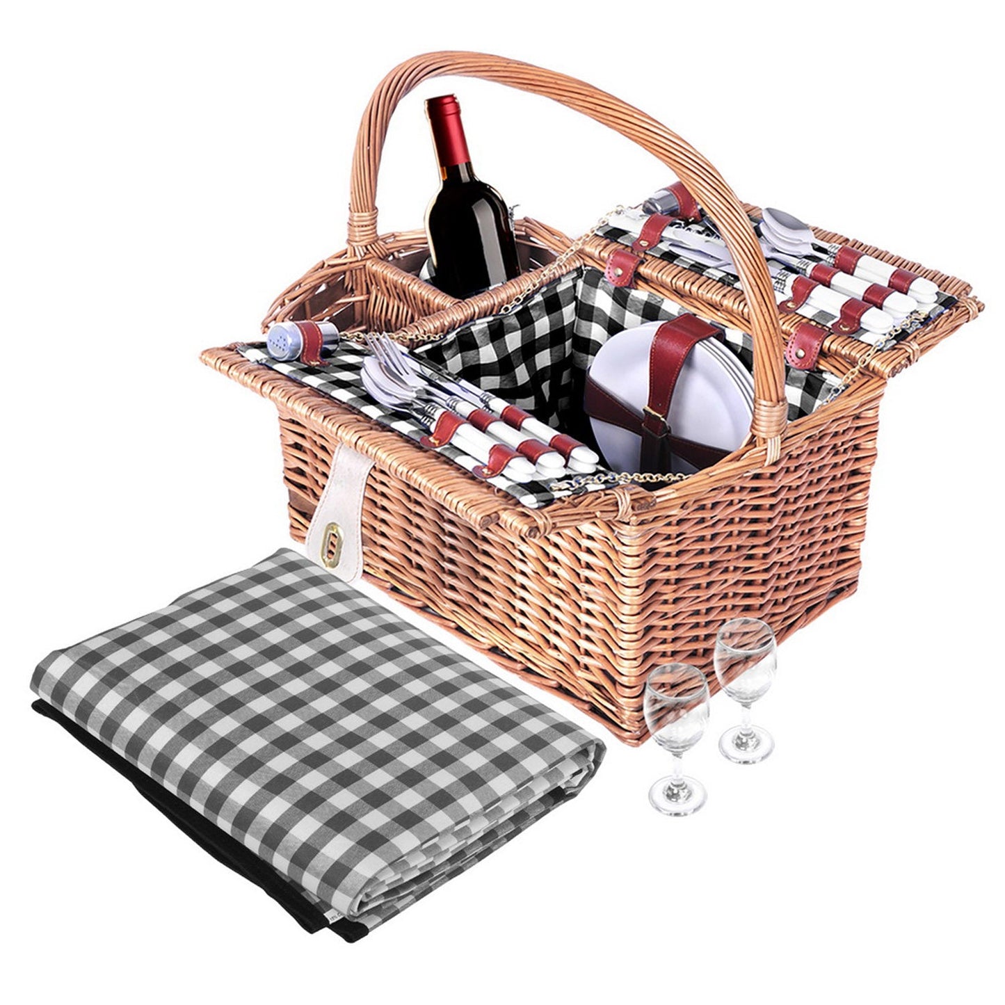 Picnic Basket Outdoor Set - Brown - For 4 Persons