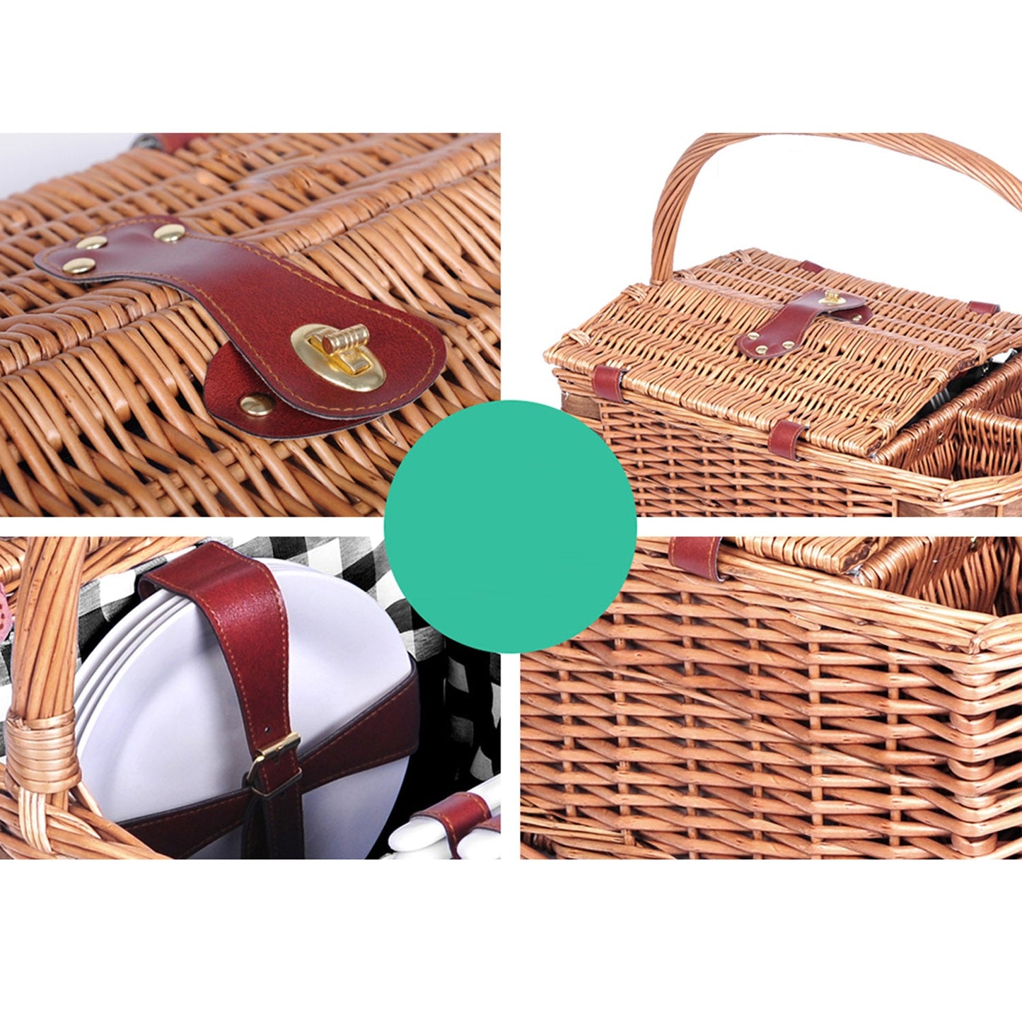 Picnic Basket Outdoor Set - Brown - For 4 Persons