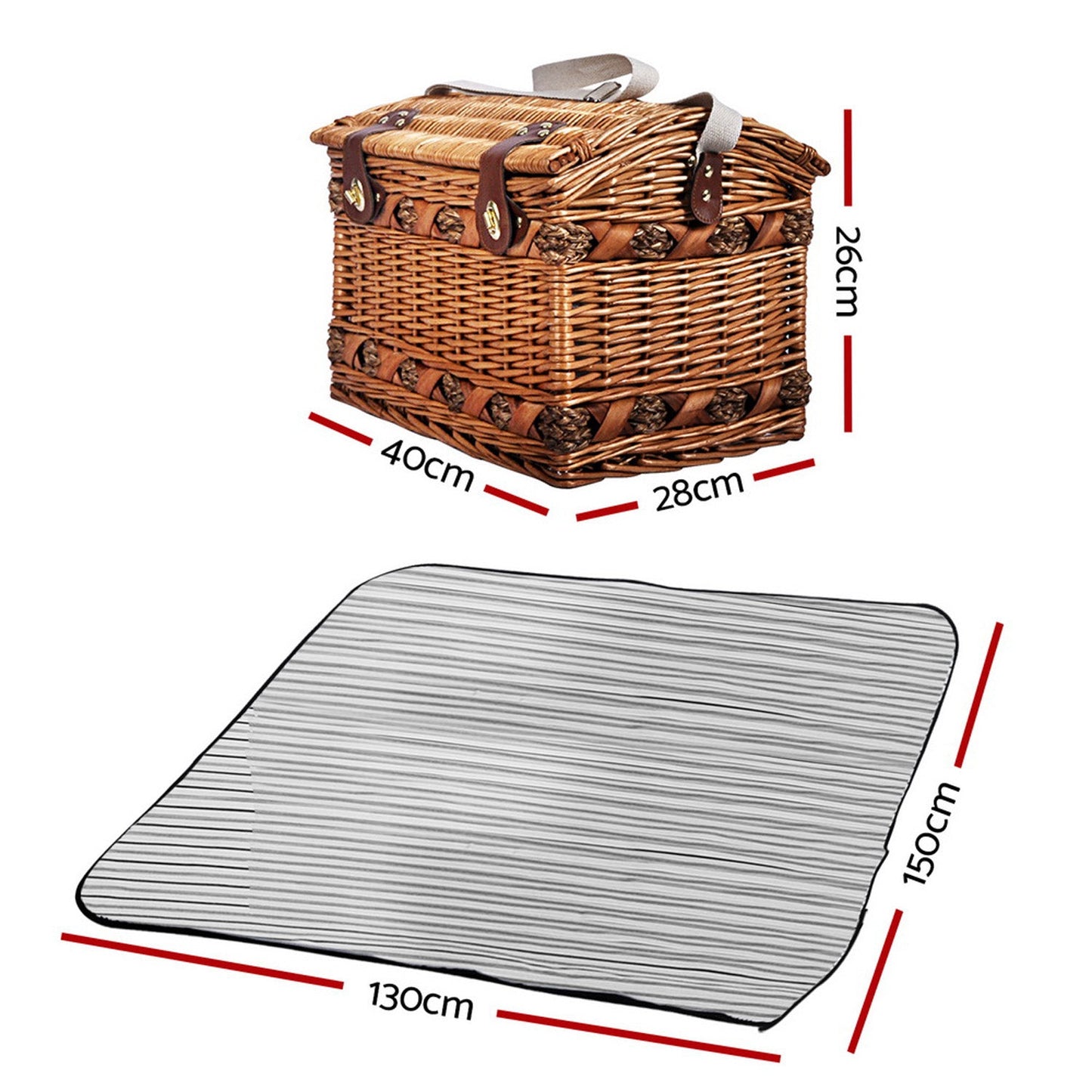 Picnic Basket Baskets Wicker - For 4 Persons