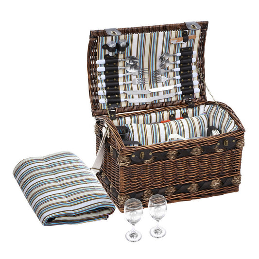4 Person Picnic Basket Wicker Baskets Outdoor Insulated Gift Blanket
