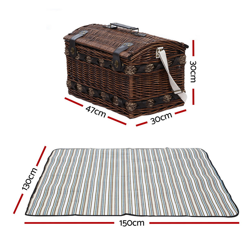 4 Person Picnic Basket Wicker Baskets Outdoor Insulated Gift Blanket