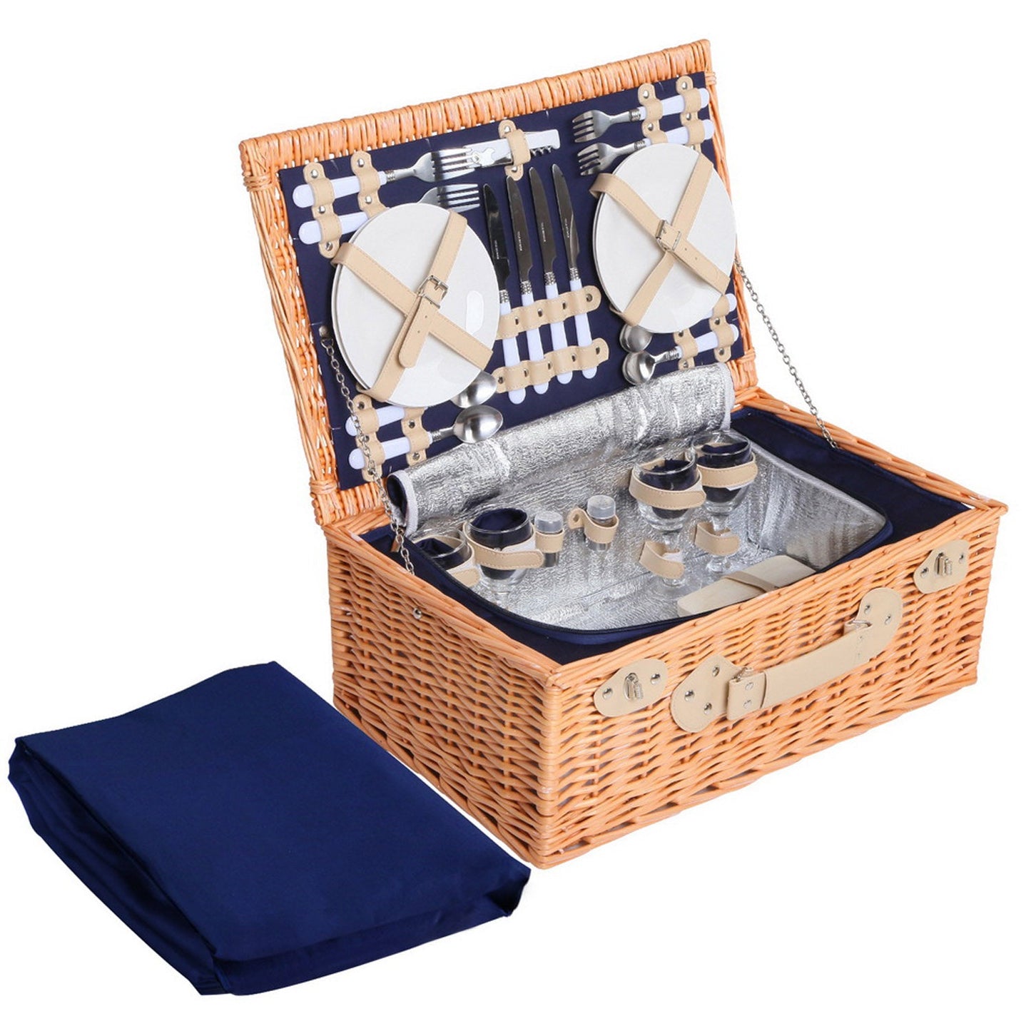Picnic Basket Outdoor Set - Blue - For 4 Persons