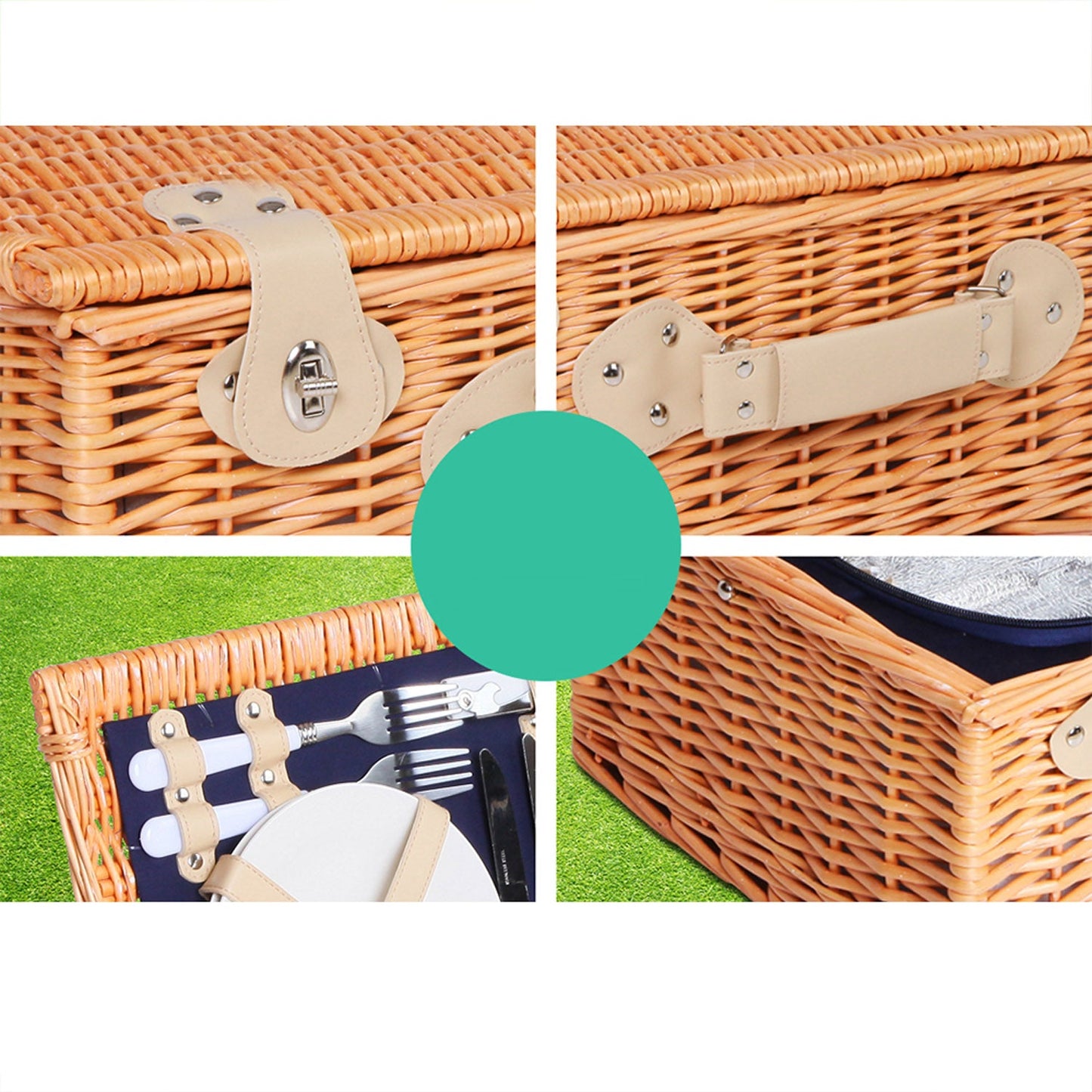 Picnic Basket Outdoor Set - Blue - For 4 Persons
