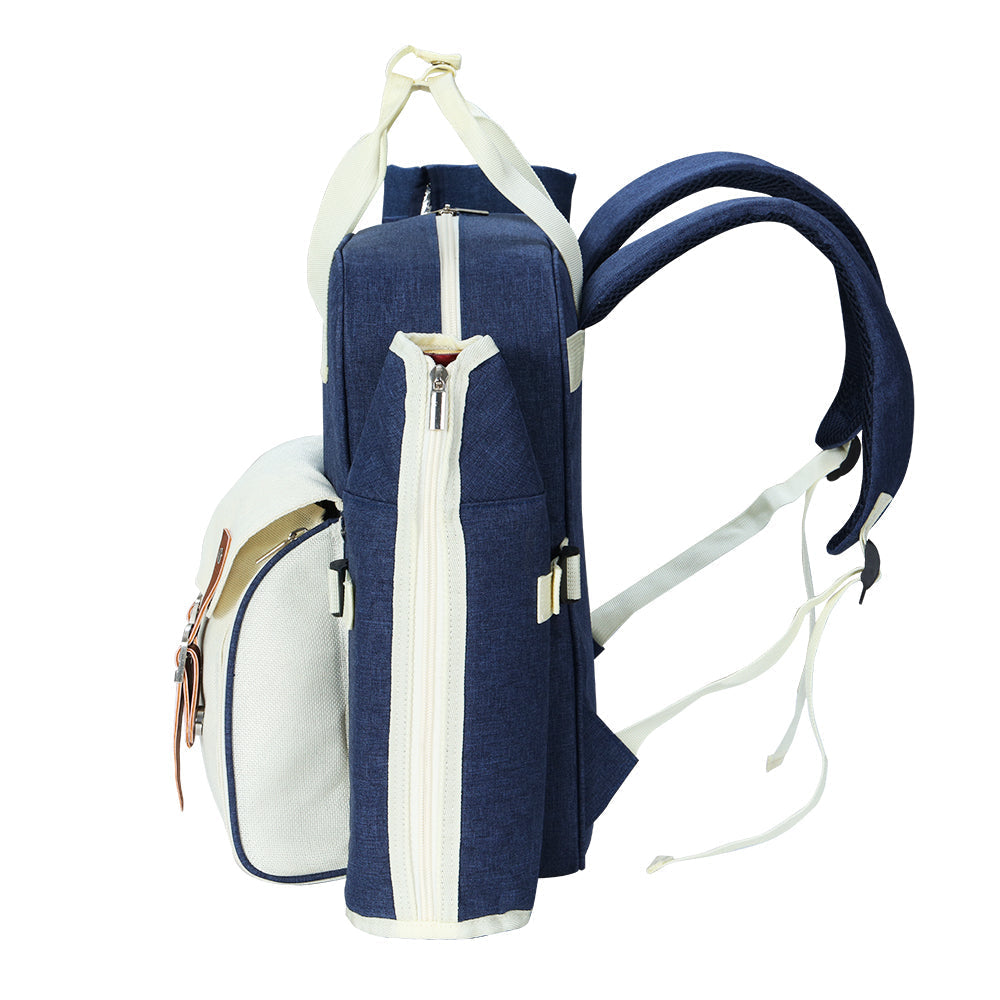 Picnic Basket Backpack Set Cooler Bag 4 Person Outdoor Liquor Blue