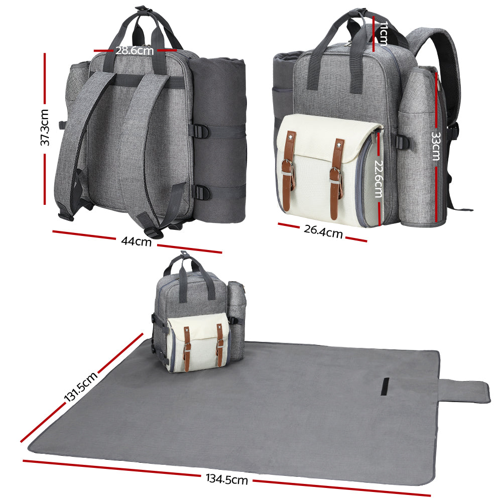 Picnic Basket Backpack Set Cooler Bag 4 Person Outdoor Insulated Liquor