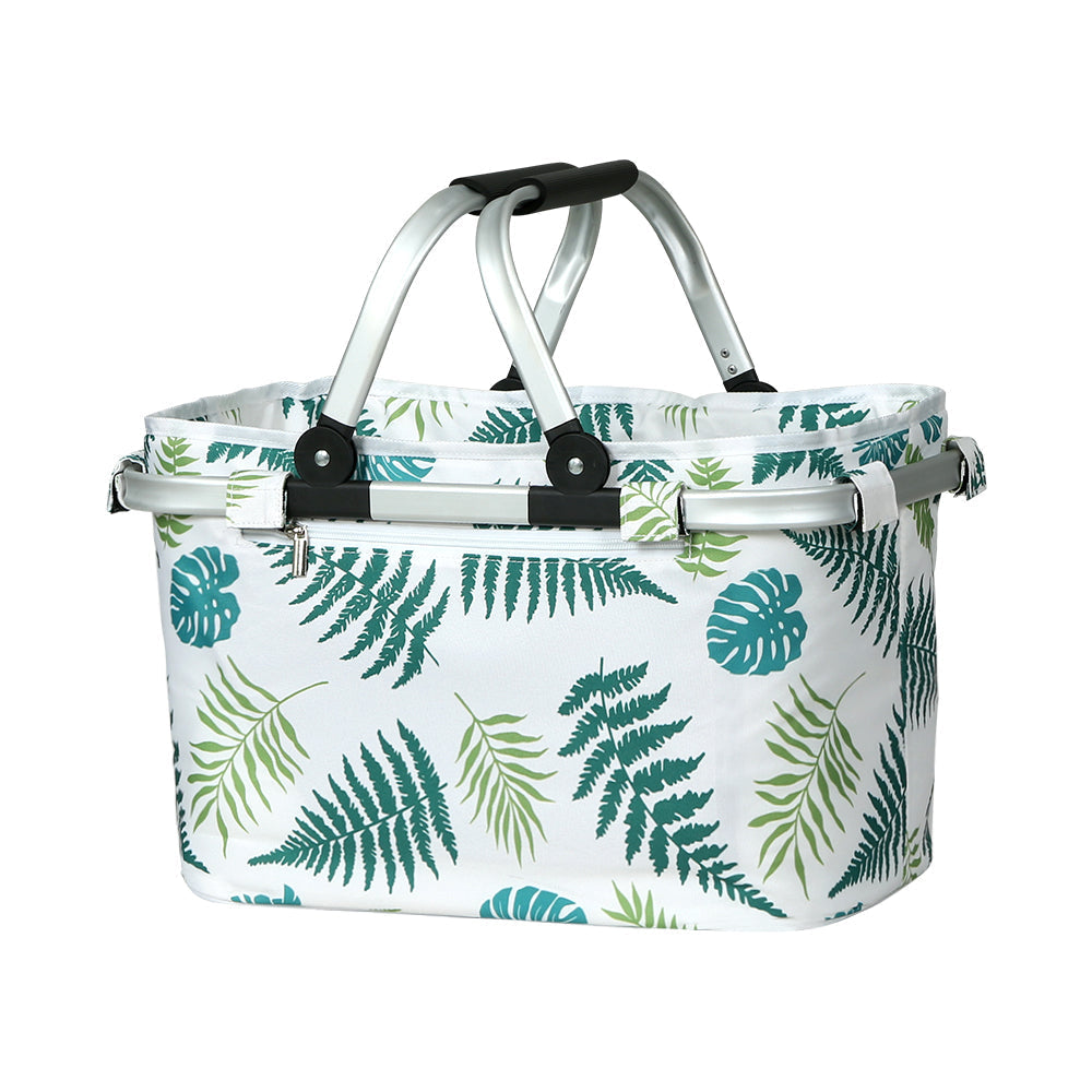 Picnic Bag Basket Folding Hamper Camping Hiking Insulated White