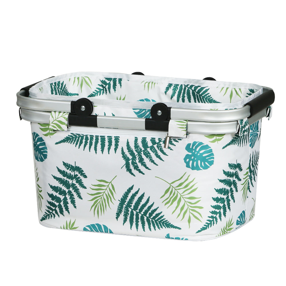 Picnic Bag Basket Folding Hamper Camping Hiking Insulated White