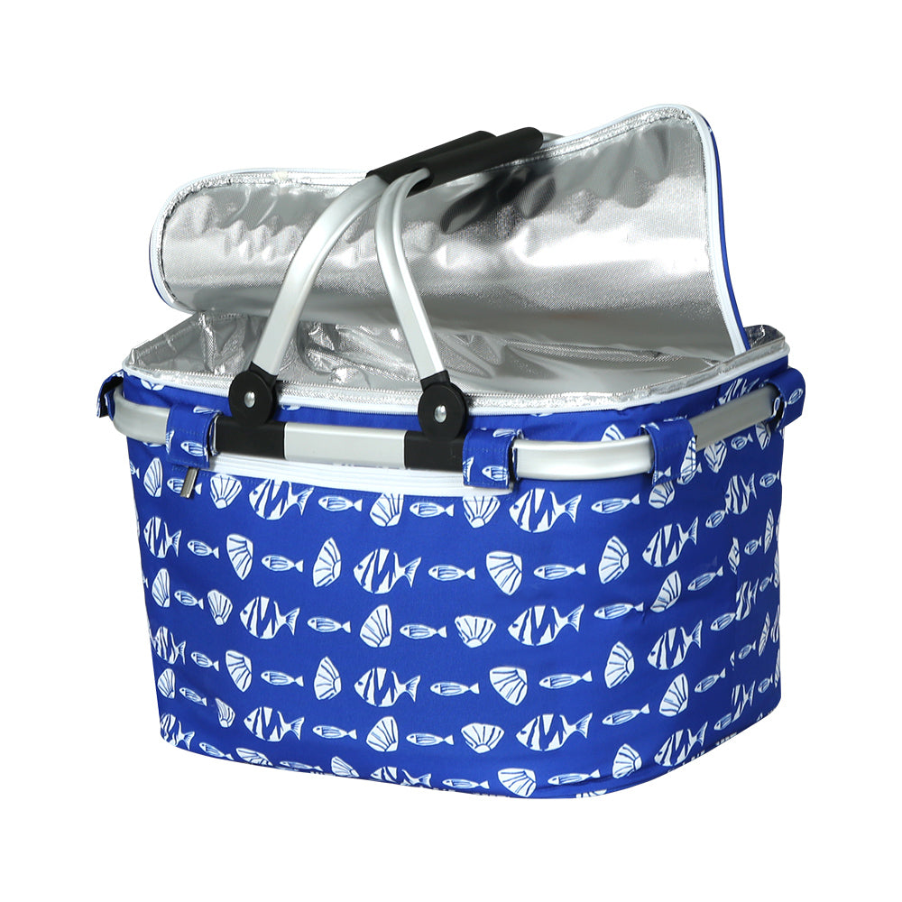 Large Folding Picnic Bag Basket Hamper Camping Hiking Insulated Lunch Cooler