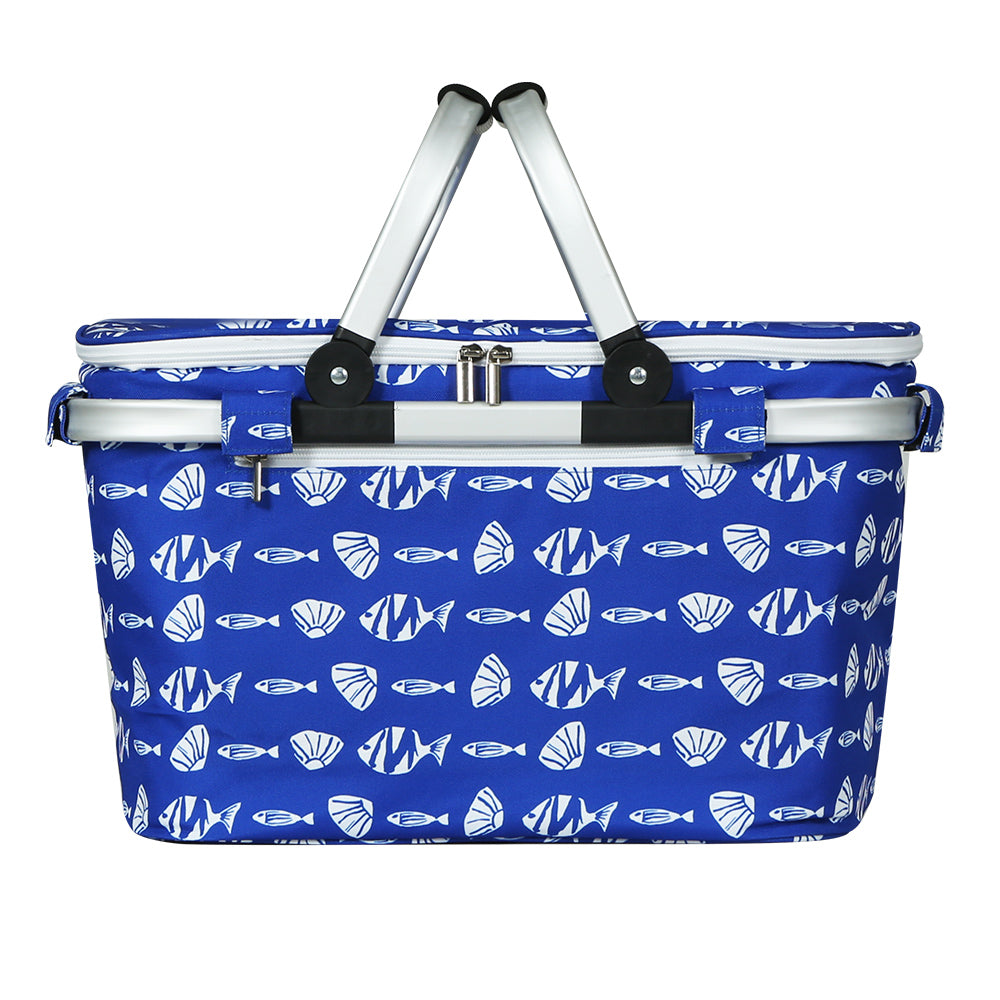 Large Folding Picnic Bag Basket Hamper Camping Hiking Insulated Lunch Cooler