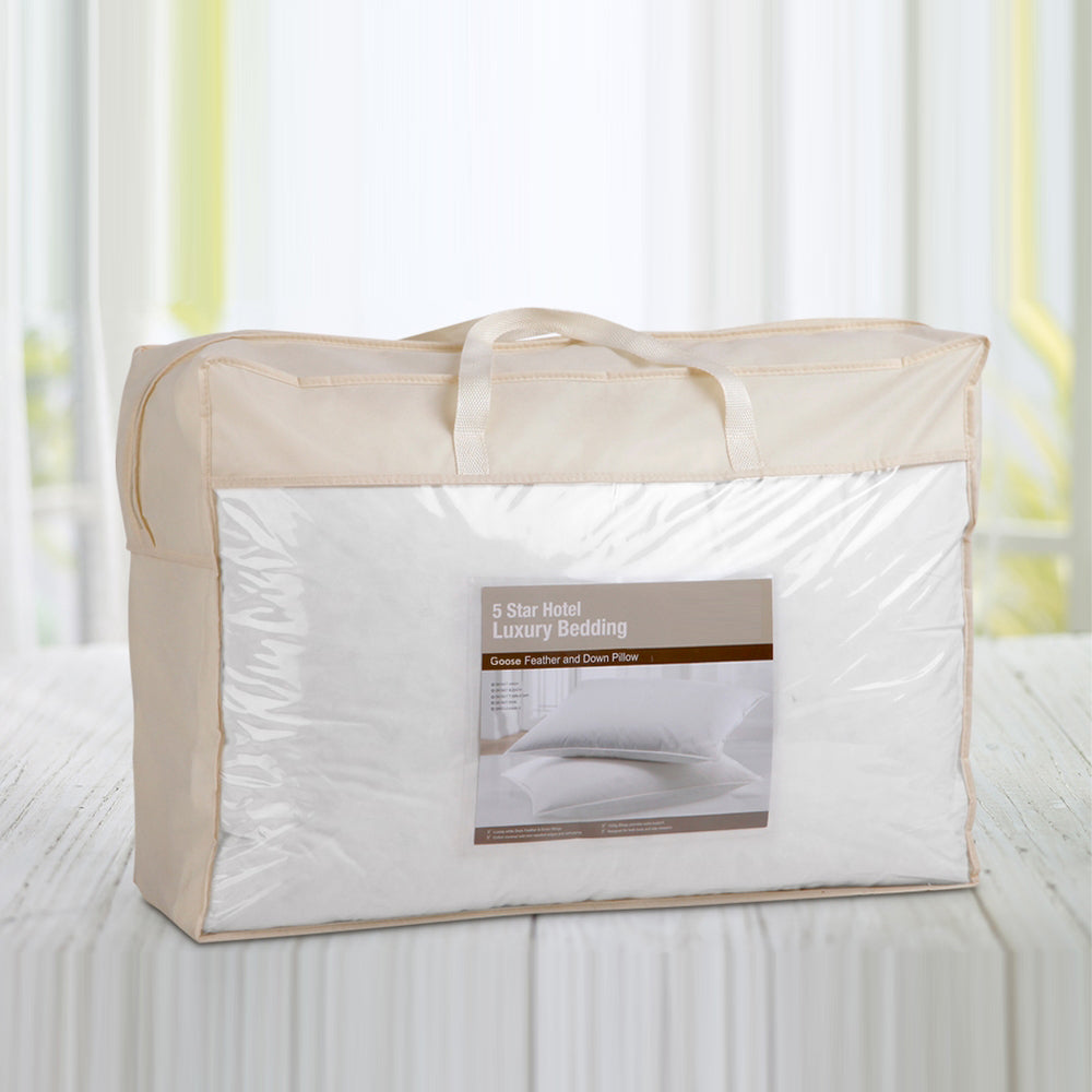 Goose Feather Down Bed White Pillow - Set of 2
