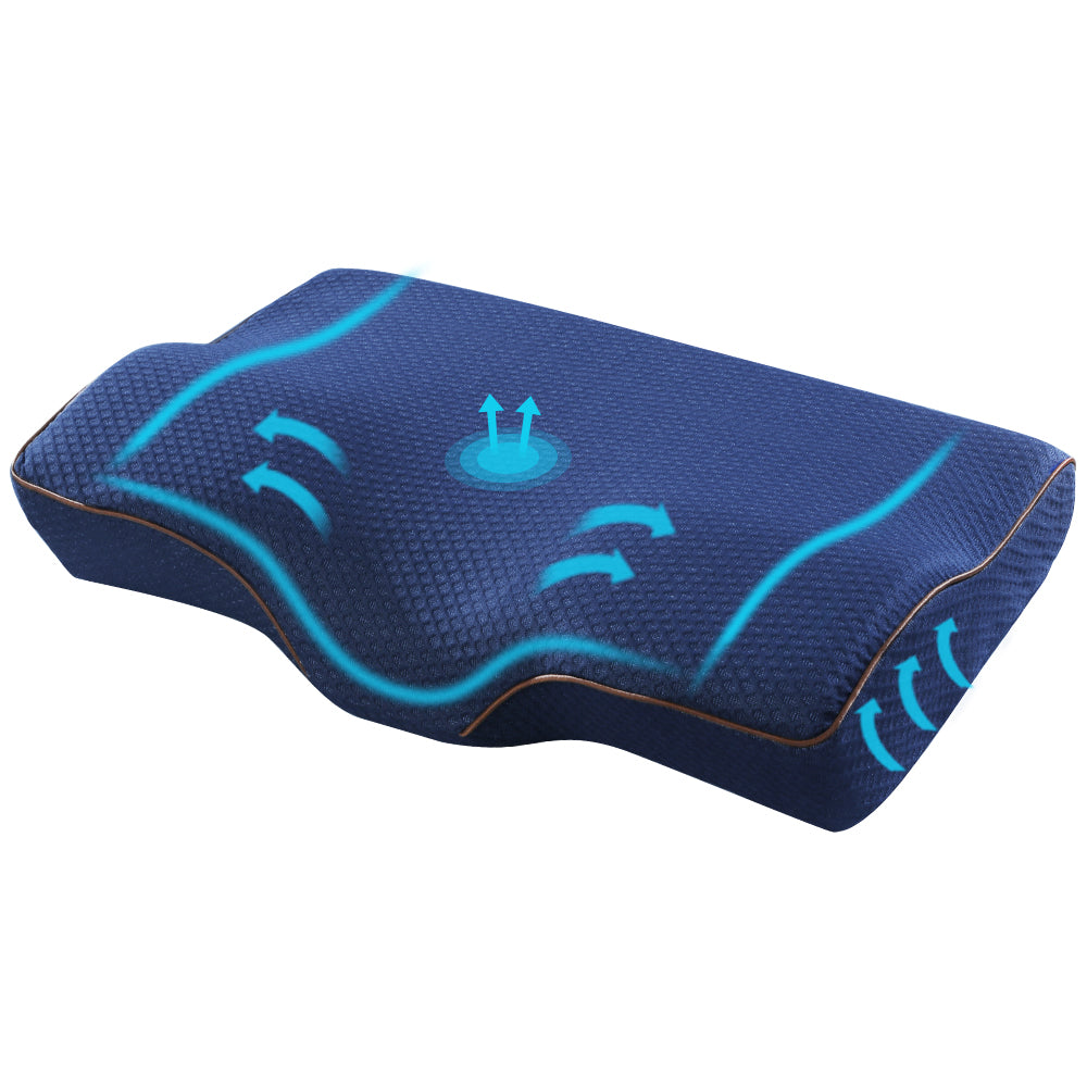 Memory Foam Pillow Neck Contour Rebound Support - Blue