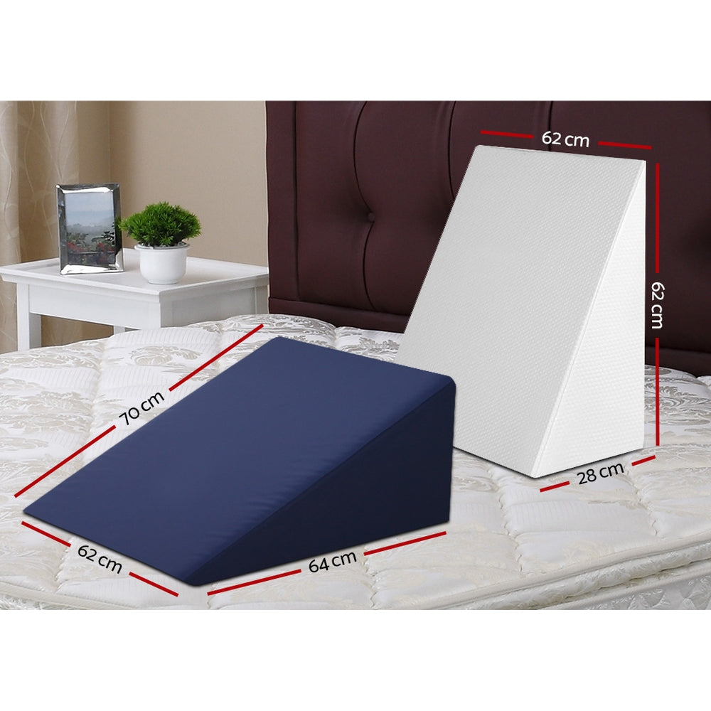 Bedding Memory Wedge Pillow Neck Back Support with Cover 2X - White Blue