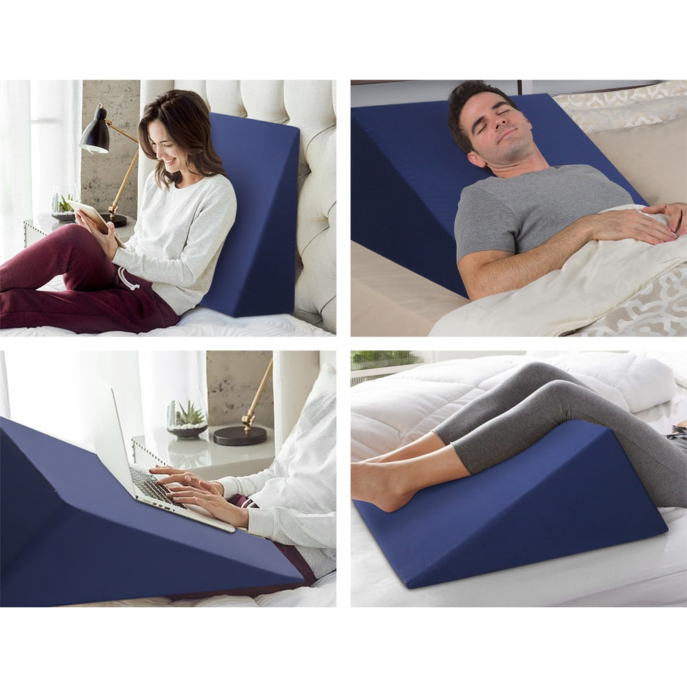Bedding Memory Wedge Pillow Neck Back Support with Cover 2X - Blue