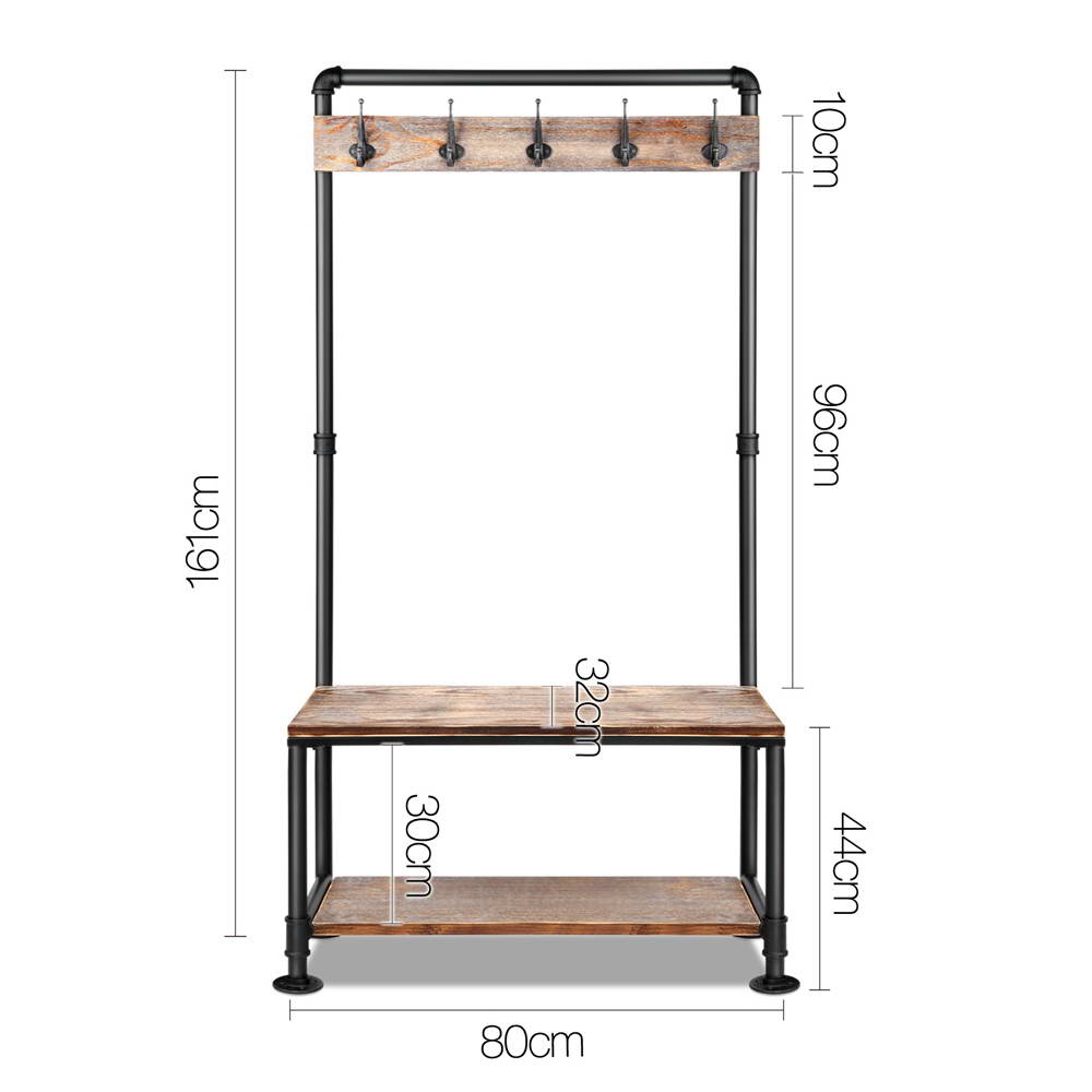 Rustic Wood and Pipe Clothes Vintage Shelf Hanger