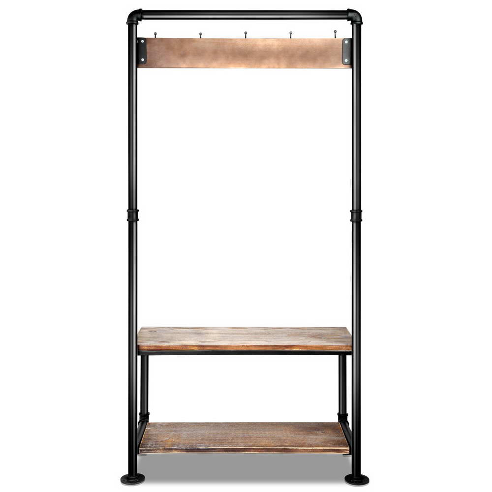 Rustic Wood and Pipe Clothes Vintage Shelf Hanger