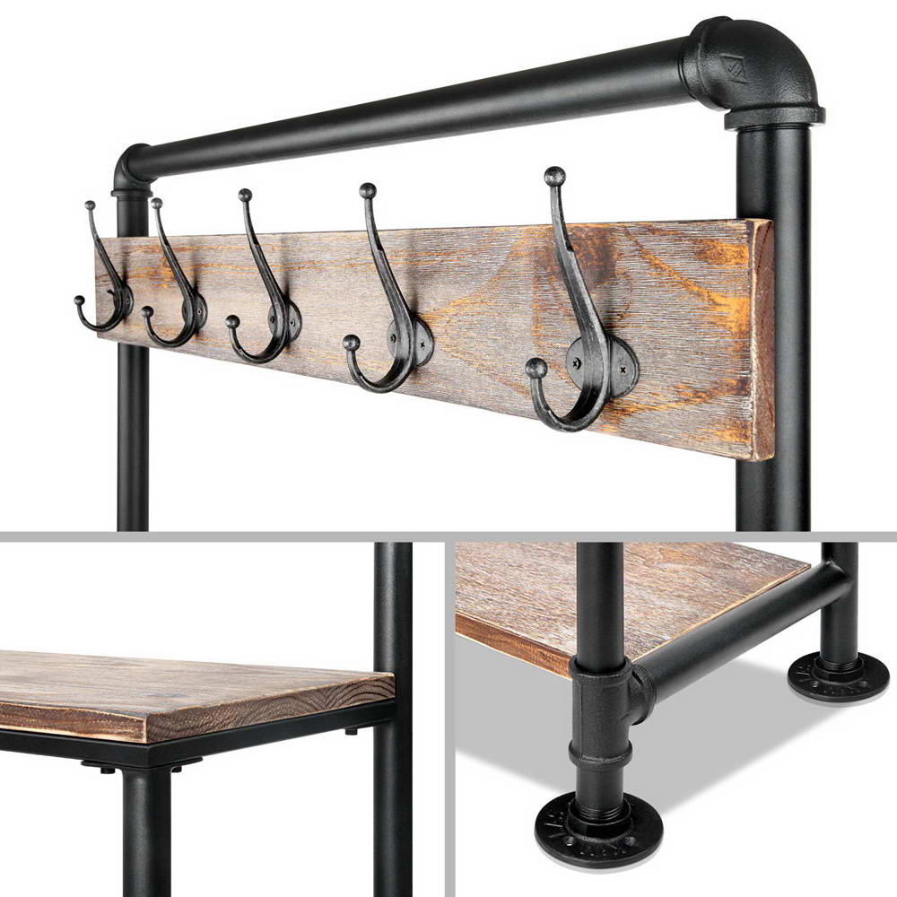 Rustic Wood and Pipe Clothes Vintage Shelf Hanger