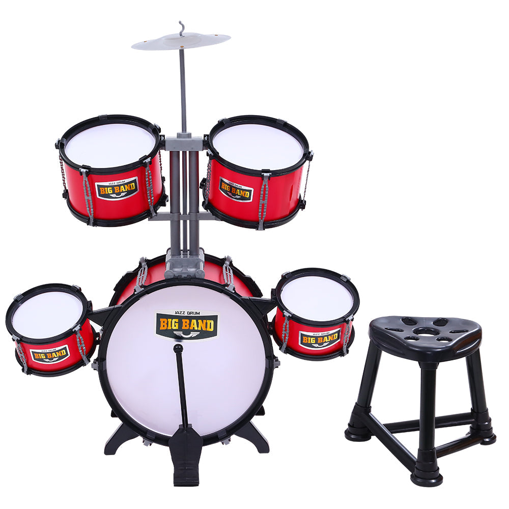 Kids 7 Drum Set Junior Drums Kit Musical Play Toys - Red
