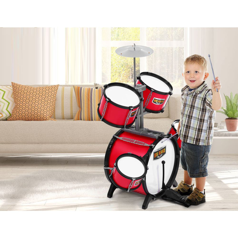 Kids 7 Drum Set Junior Drums Kit Musical Play Toys - Red