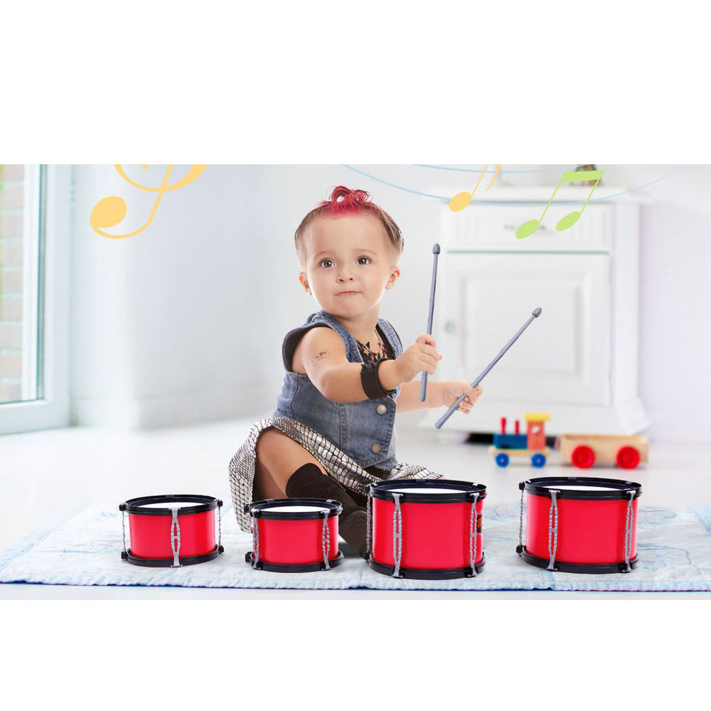 Kids 7 Drum Set Junior Drums Kit Musical Play Toys - Red