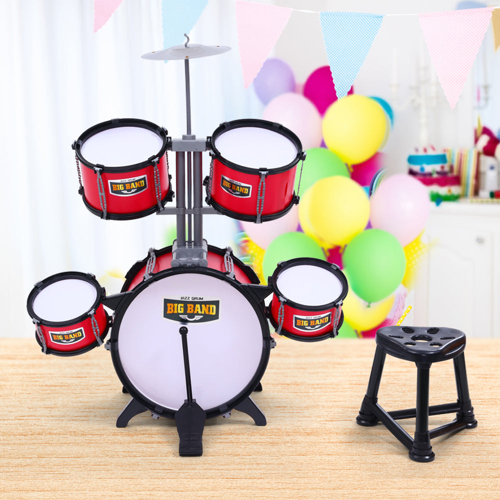Kids 7 Drum Set Junior Drums Kit Musical Play Toys - Red