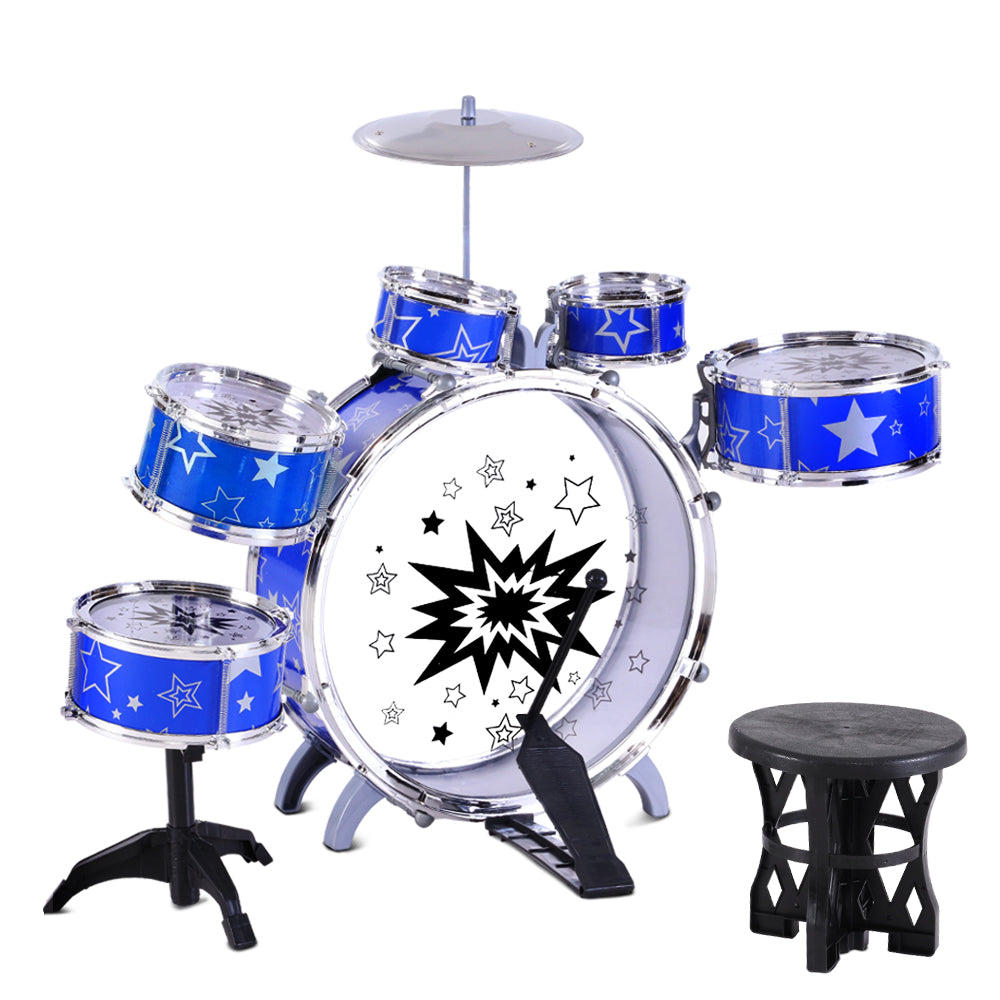 Kids 11 Drum Set Junior Drums Kit Musical Play Toys - Blue
