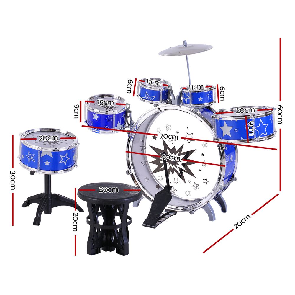 Kids 11 Drum Set Junior Drums Kit Musical Play Toys - Blue