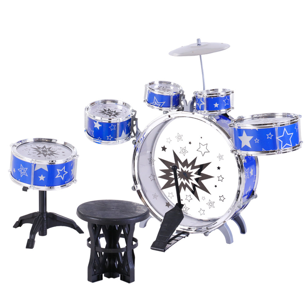 Kids 11 Drum Set Junior Drums Kit Musical Play Toys - Blue