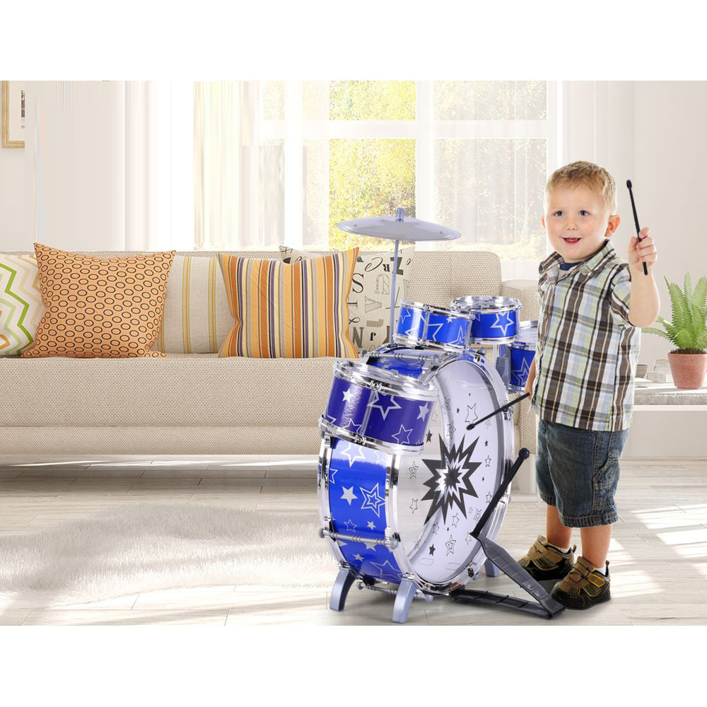 Kids 11 Drum Set Junior Drums Kit Musical Play Toys - Blue