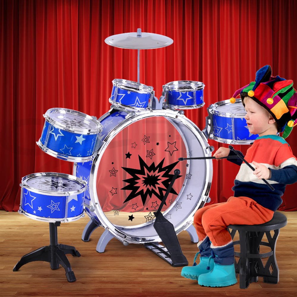 Kids 11 Drum Set Junior Drums Kit Musical Play Toys - Blue