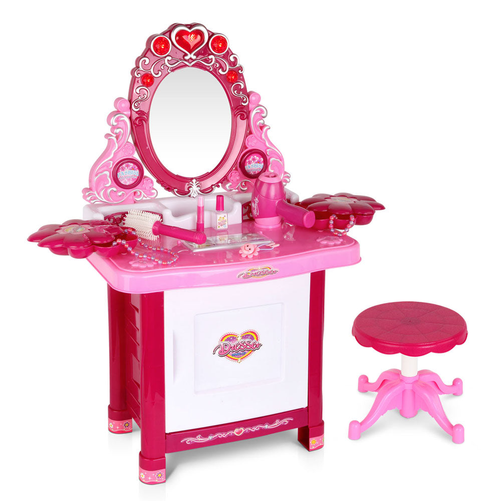 Kids Dressing Table Set with Stool and 30 pcs Accessories - Pink