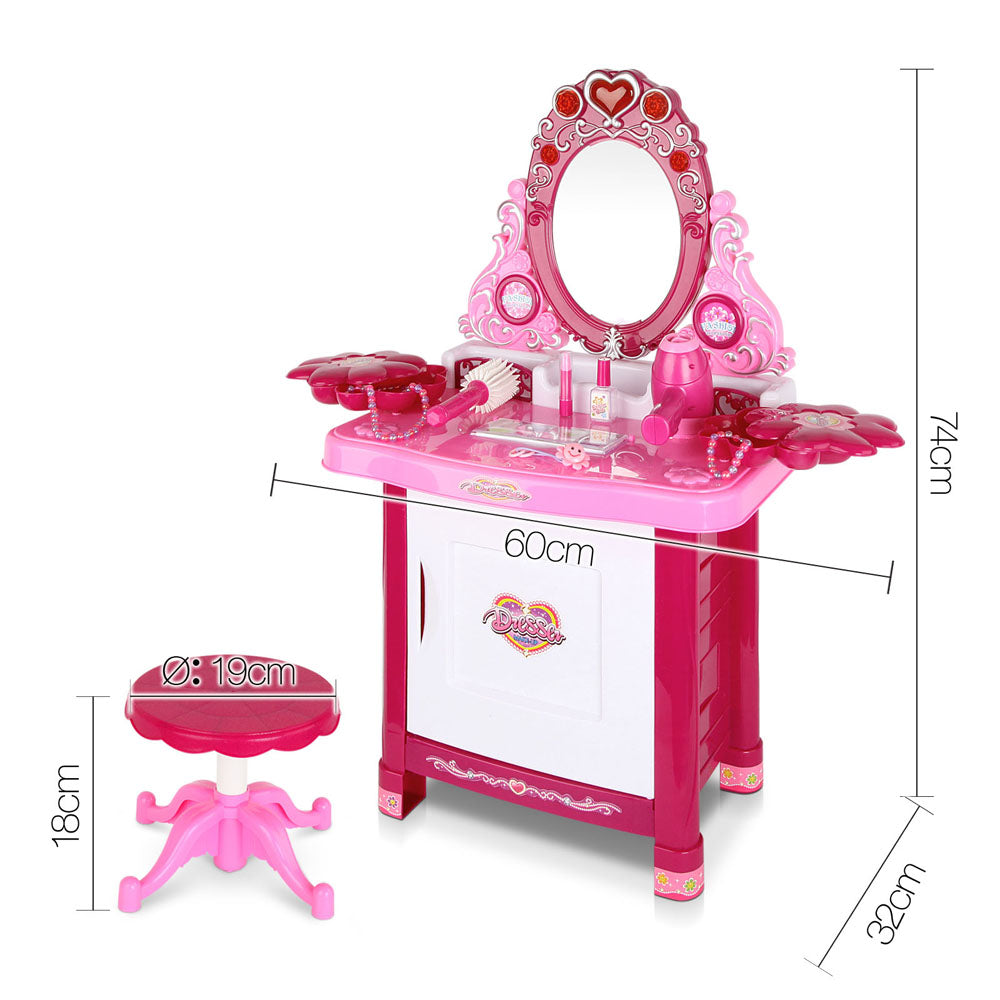 Kids Dressing Table Set with Stool and 30 pcs Accessories - Pink