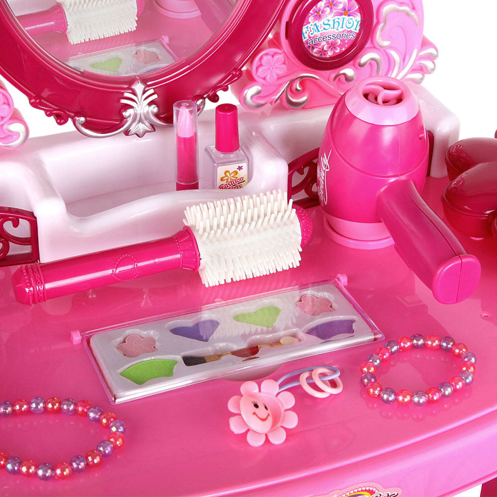 Kids Dressing Table Set with Stool and 30 pcs Accessories - Pink