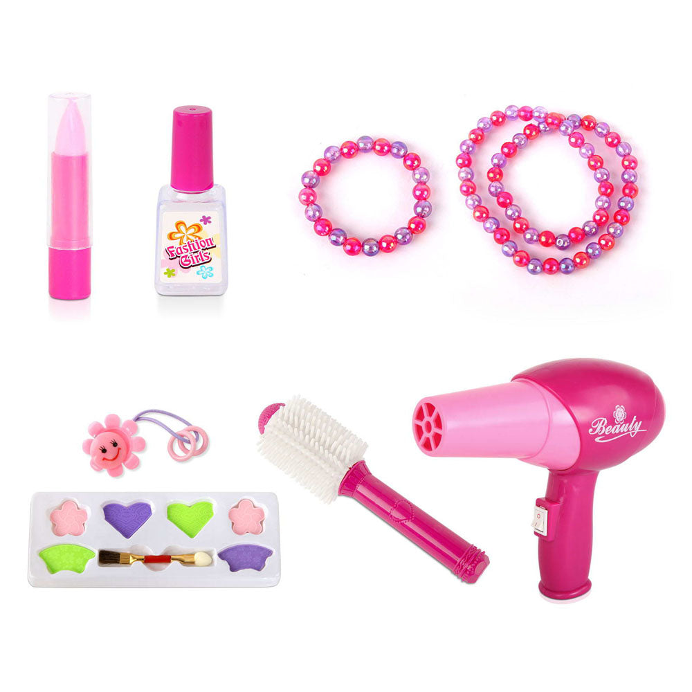 Kids Dressing Table Set with Stool and 30 pcs Accessories - Pink