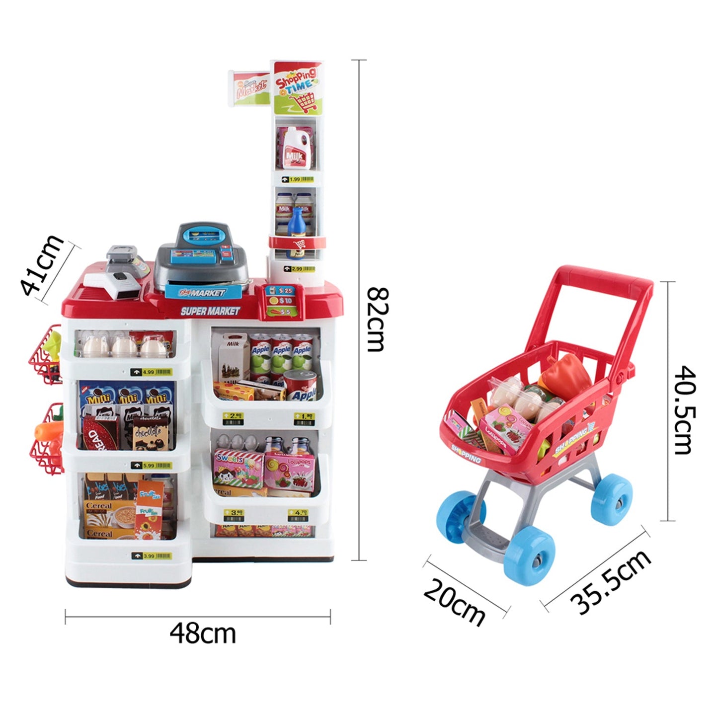 Kids Supermarket Pretend Play Set 24pcs - Red and White