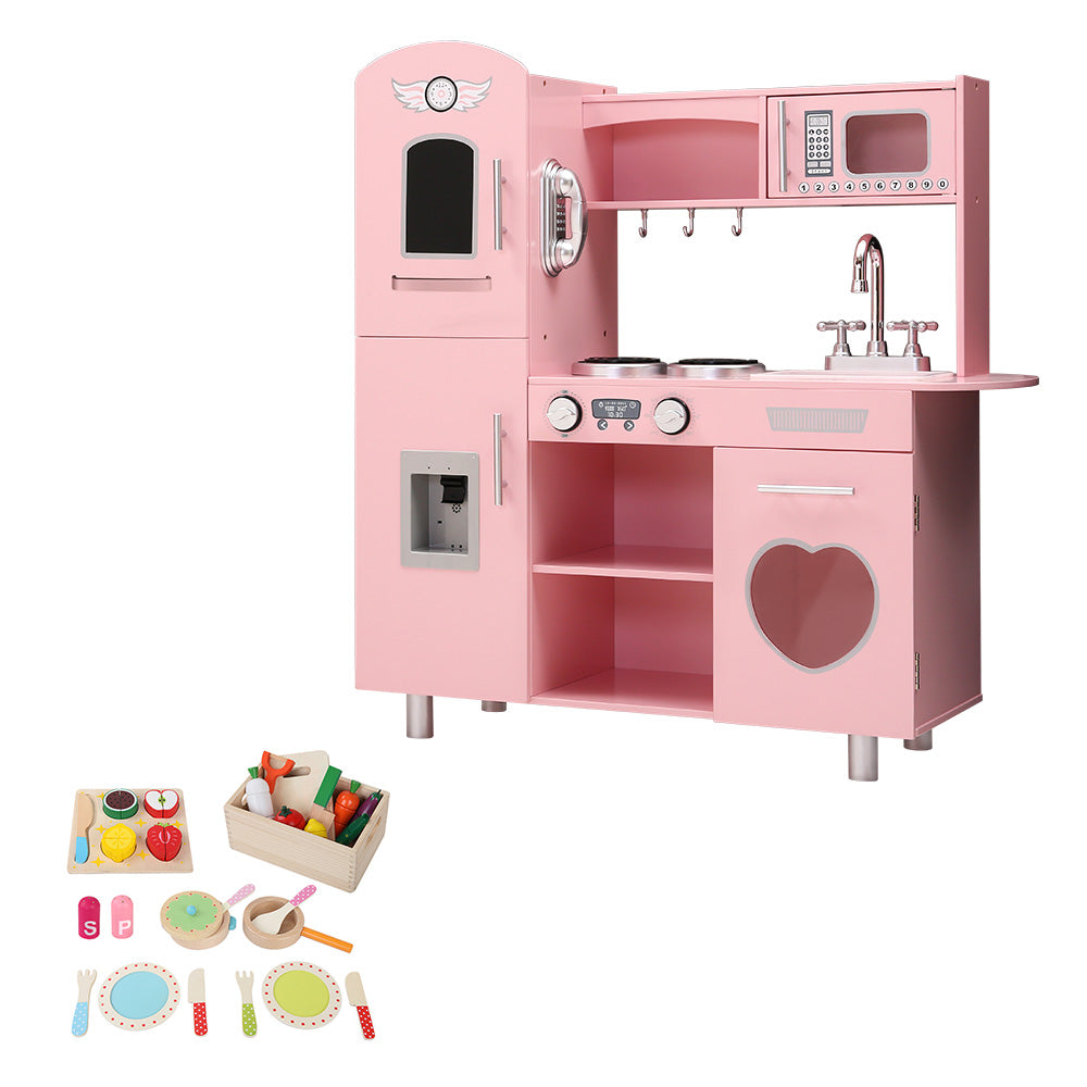 Kids Wooden Kitchen Pretend Play Cooking Toys  Set - Pink