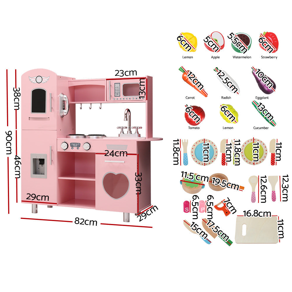 Kids Wooden Kitchen Pretend Play Cooking Toys  Set - Pink