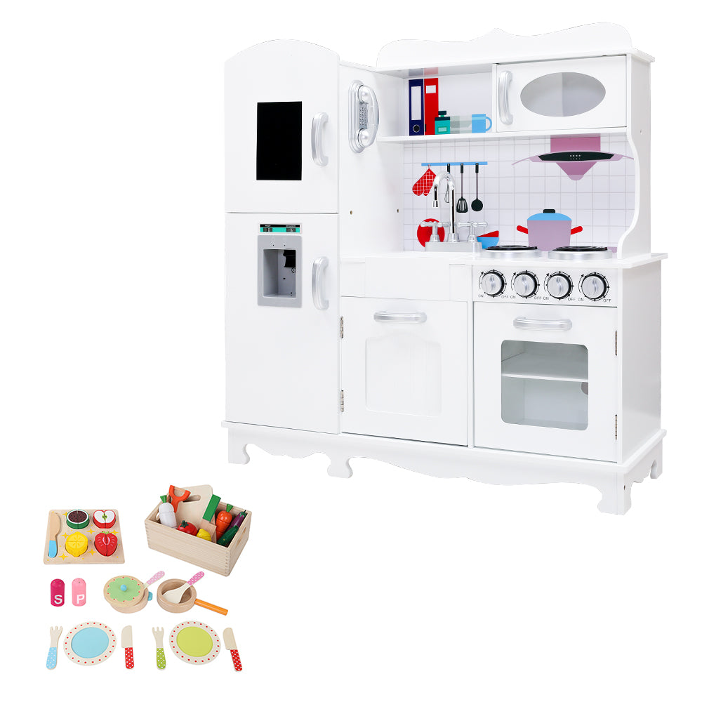 Kids Wooden Kitchen Pretend Play Cooking Toys  Set - White