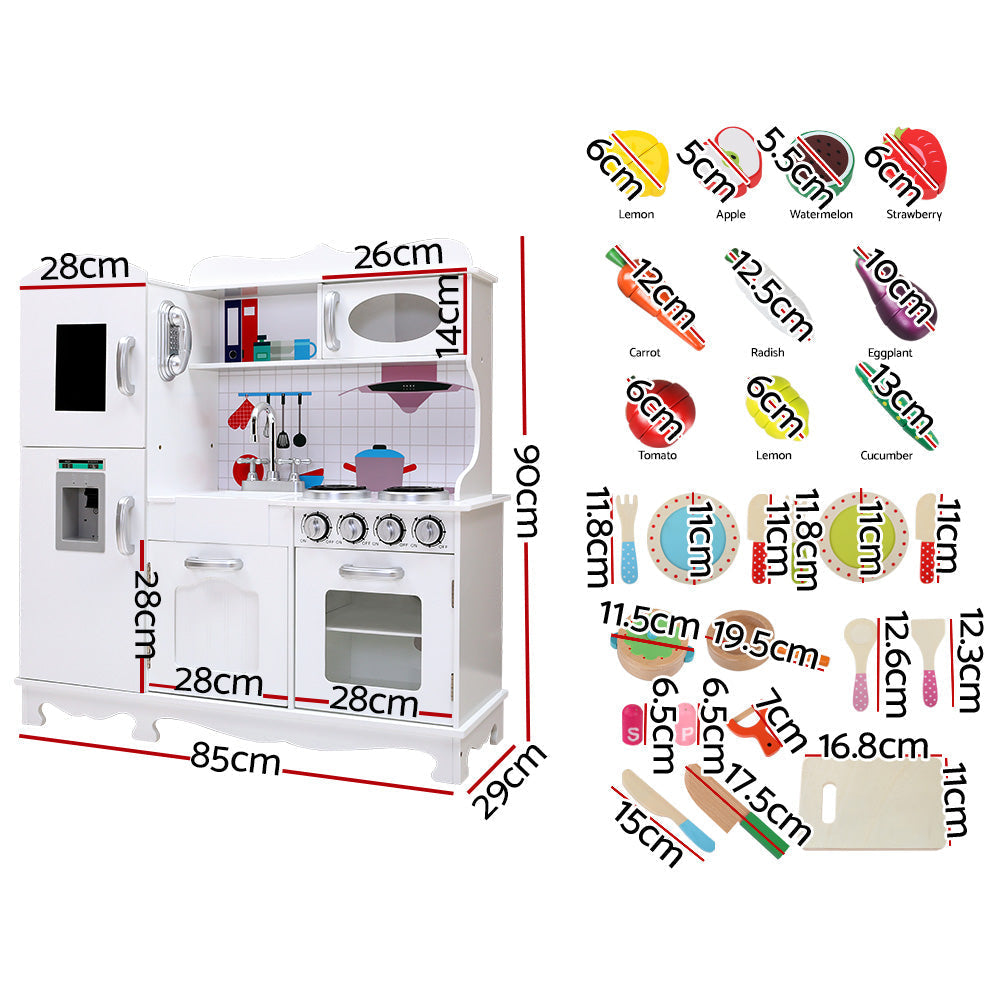 Kids Wooden Kitchen Pretend Play Cooking Toys  Set - White