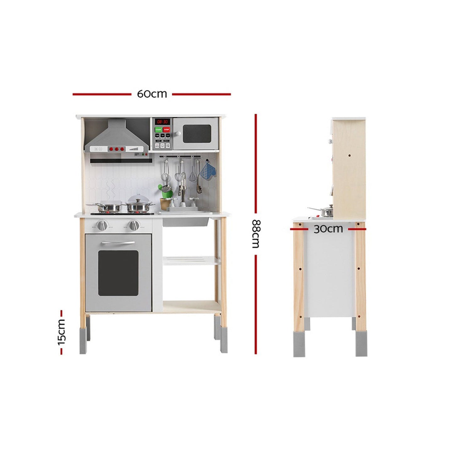 Kids Wooden Kitchen Playset Cooking Cookware
