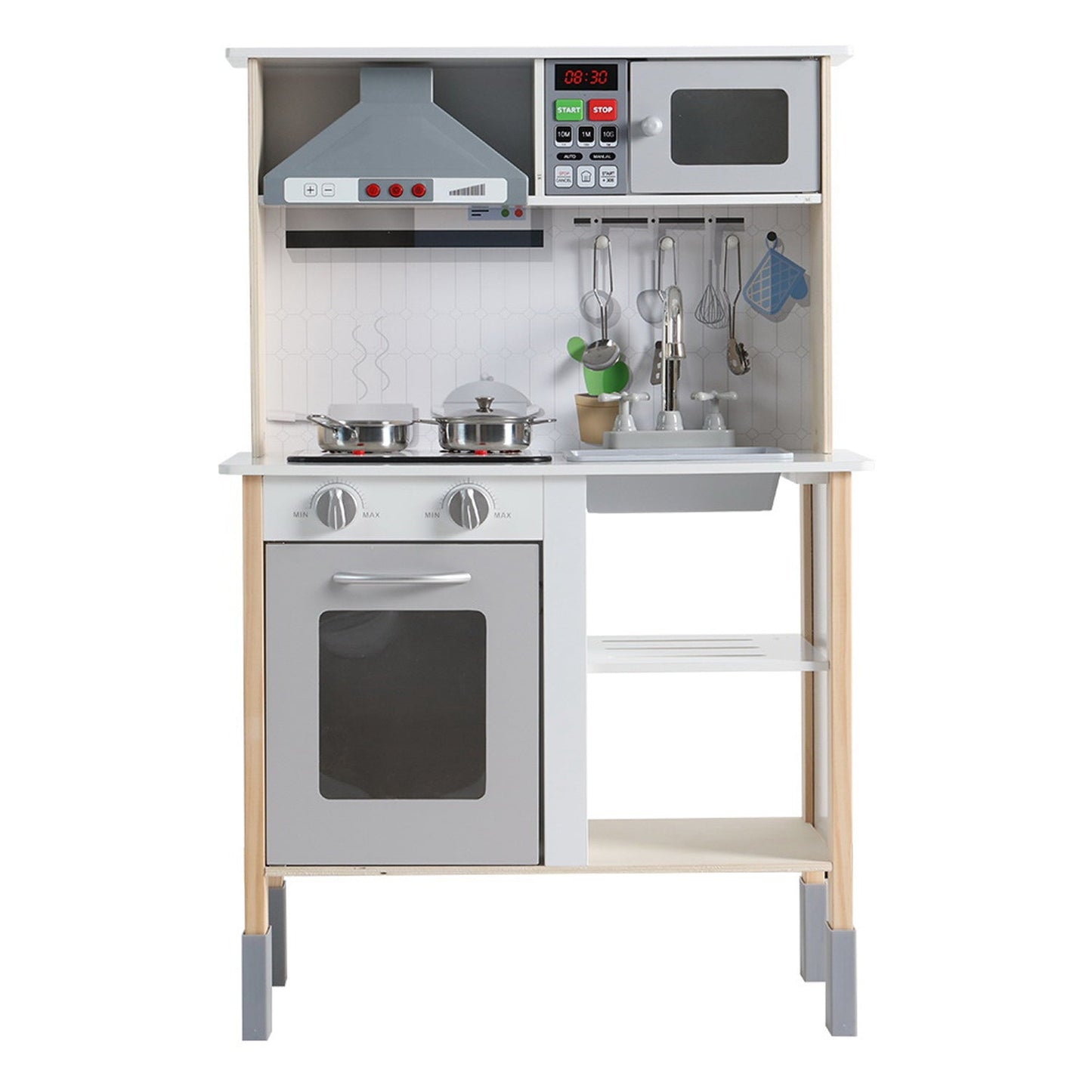 Kids Wooden Kitchen Playset Cooking Cookware